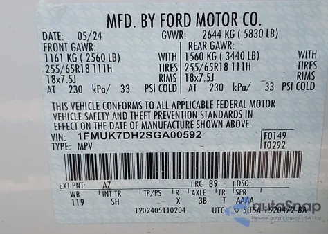 2025 Ford Explorer Active from USA, damaged, VIN 1FMUK7DH2SGA00592